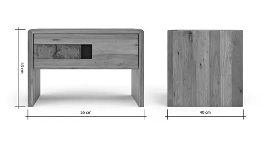 Nachttisch Baltimore - Rechts, Wildeiche massiv, mit Hirnholzeinsatz