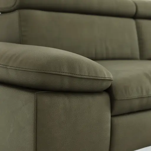 Sofa Felipa - 3-Sitzer inkl. Relaxfunktion (motorisch) und Kopfteil verstellbar, Leder, Olive
