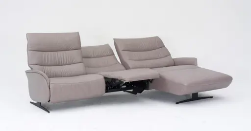 Ecksofa - 3-Sitzer mit Longchair rechts, Relaxfunktion motorisch, Leder, Eisengrau