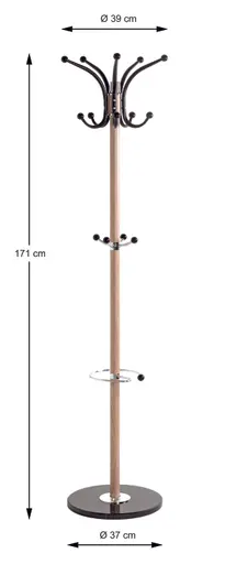 Garderobenständer - Ø/H ca. 40x175 cm, Eiche Nachbildung, Schwarz
