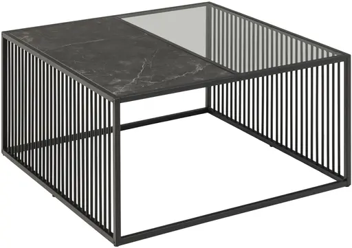 Couchtisch AVELINA - Marmoroptik, Glas, Metall schwarz