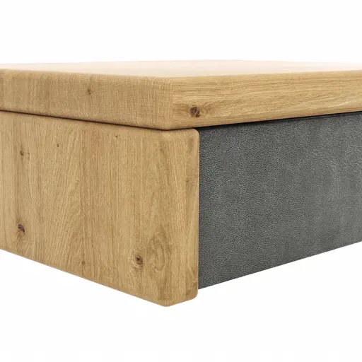 Nachttisch 1660 - Wildeiche massiv, geölt / Schubladenfront, Stoff, Graphit