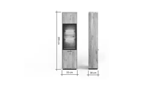 Vitrine Savannah - Anschlag links, inkl. Beleuchtung, Wildeiche massiv, natur geölt