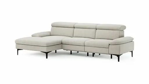 Ecksofa Felipa - Longchair links mit 2,5-Sitzer inkl. Armlehne verstellbar und Rückenlehne/Sitztiefe verstellbar (motorisch), Stoff, Natur