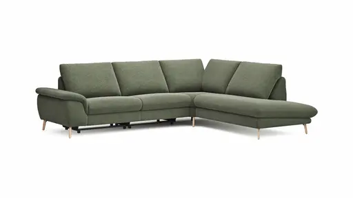 Ecksofa Gotera - 1,5-Sitzer med. + 1,5-Sitzer med. links mit Ecke und Abschlussteil rechts inkl. Rückenlehne verstellbar, Stoff, Olivgrün