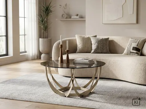 Couchtisch - Ø/H ca. 80x40 cm, Bronze, Cremeweiß