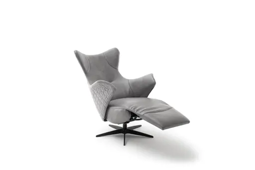 Relaxsessel Follina - Relaxfunktion (motorisch), Leder, Stoff, Grau