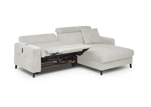 Ecksofa JANKO - 1-Sitzer mit Longchair rechts, Relaxfunktion motorisch, Stoff, Beige