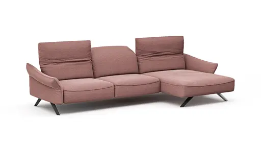 Ecksofa Bormio - 3-Sitzer mit Longchair rechts, Kopfteilverstellung, Stoff, Pfirsich