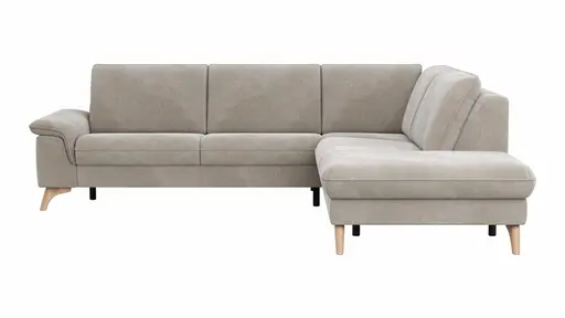 Ecksofa Tulsa KS - 2,5-Sitzer, Spitzecke und 1,5-Sitzer mit Anstellhocker rechts, Stoff, Graubeige