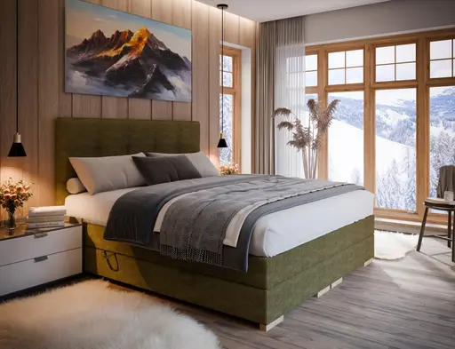 Boxspringbett SANDRIN- Liegefläche ca. 180x200 cm, Stoff, Grün, inkl. Stauraum