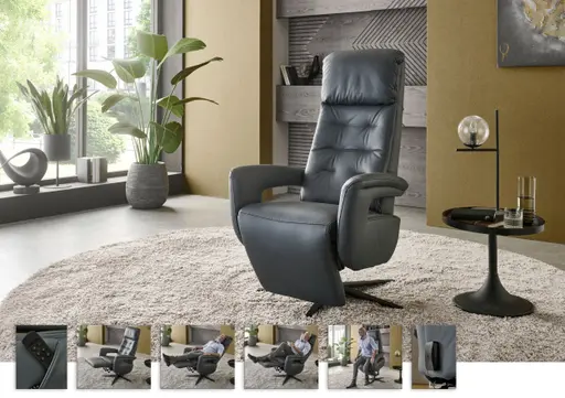 TV Sessel - Größe L, Relaxfunktion, Kopfteil vertellbar, Leder, Blau