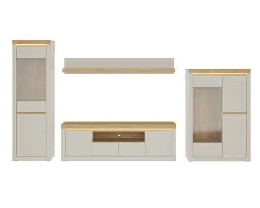 TV-Lowboard - mit Beleuchtung, B ca. 194 cm, Kaschmir, Stone Eiche Nachbildung