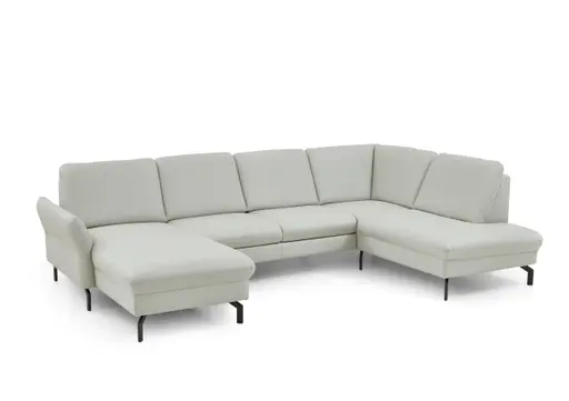 Wohnlandschaft - Longchair links mit 2,5-Sitzer und Ecke rechts, Leder, Silbergrau