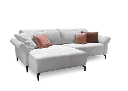 Ecksofa - Longchair links mit 1-Sitzer, Cord, Silber