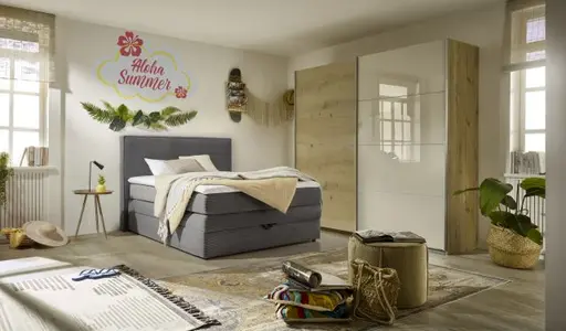 Boxspringbett JANETT- Liegefläche ca. 140x200 cm, Stoff, Grau