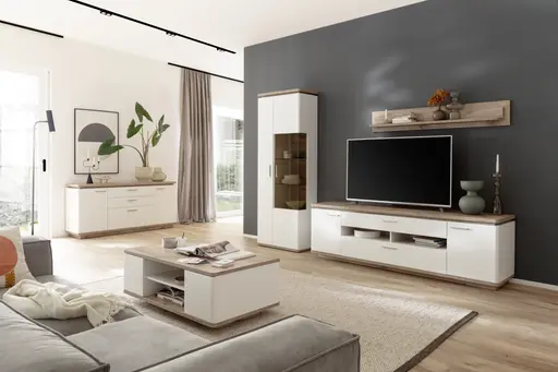 Sideboard - Weiß, Absetzung Eiche