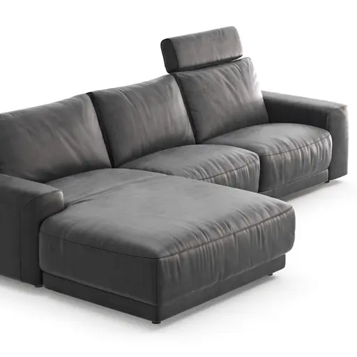 Ecksofa Balok - Longchair groß links mit 2,5-Sitzer, inkl. Relaxfunktion (motorisch) und Kopfstütze, Stoff, Anthrazit