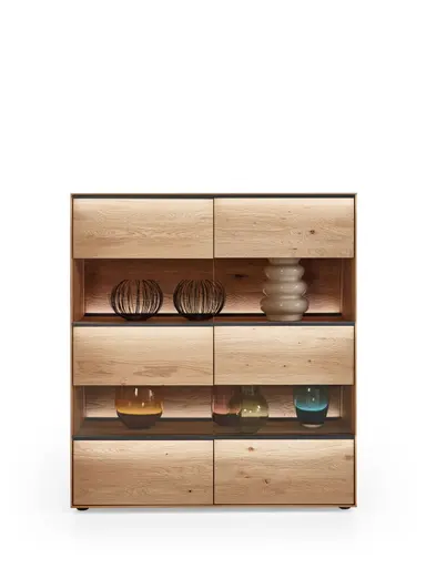 Highboard - mit Beleuchtung, Kerneiche Natur massiv