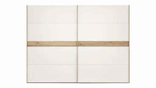 Schwebetürenschrank Viana - B ca. 301 cm, Lack, Weiß, Riffholz, Balkeneiche