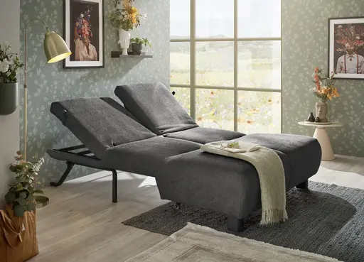 Faltsofa EBBY - 2-Sitzer ohne Armlehne, 140 cm inkl. Schlaffunktion/Relaxfunktion, Stoff, Dunkelgrau