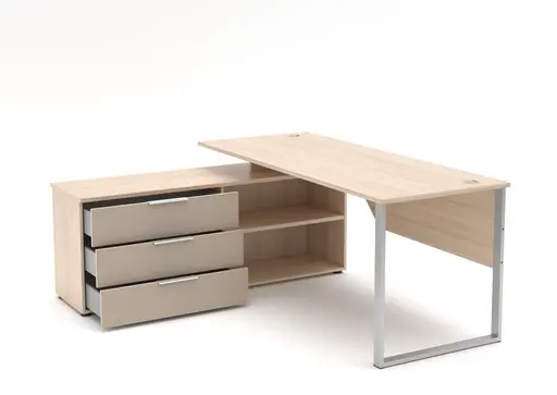 Winkelschreibtisch - LB ca. 180x160 cm, Riva Eiche Nachbildung, Kaschmir, Silberfarben