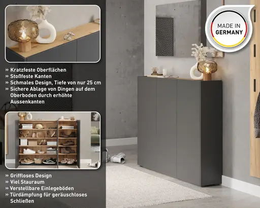 Schuhschrank GASIRA - B ca. 138 cm, Graphit, Navarra Eiche Nachbildung