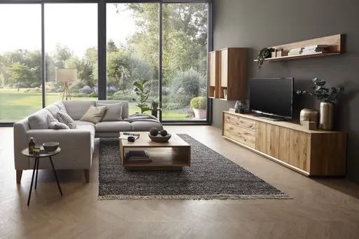 Ecksofa Princeton - 2,5 Sitzer mit Eckelement und Abschlussteil rechts, mit Taschenfederkern, Stoff, Natur