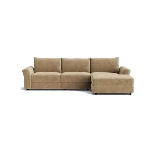 Ecksofa Almeria - 2-Sitzer mit Longchair rechts inkl. 1 Relaxfunktion motorisch, Stoff, Hellbraun