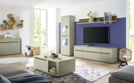 TV-Lowboard - B ca. 180 cm, Kaschmir, Nussbaum Nachbildung