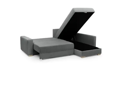 Ecksofa Jyte - 2-Sitzer mit Ecke rechts, Schlaffunktion mit Bettkasten, Stoff, Dunkelgrau