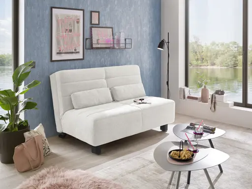 Faltsofa Easy - 2-Sitzer ohne Armlehne, ca. 140 cm inkl. Schlaffunktion, Stoff, Creme