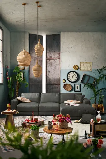 Ecksofa Balok - 2,5-Sitzer mit Longchair groß rechts, Stoff, Anthrazit