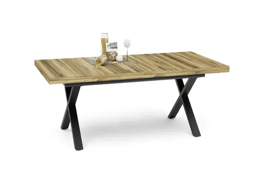 Esstisch - ausziehbar, LB ca. 200x100 cm, Plankeneiche, Schwarz