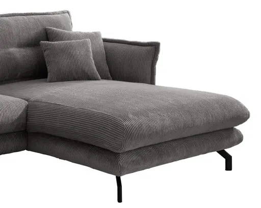 Ecksofa - 2-Sitzer, Ecke rechts, Armlehnen verstellbar, Stoff, Grau