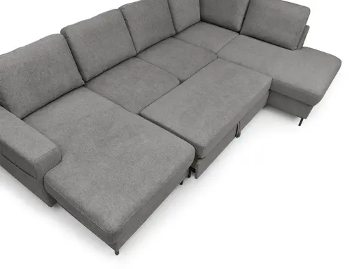 Wohnlandschaft - Longchair links mit 2-Sitzer und Ecke rechts, Stoff, Grau