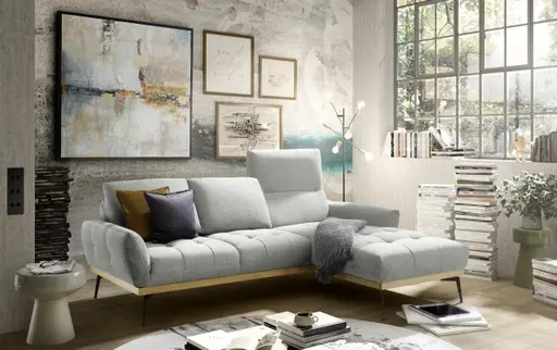 Ecksofa EDDIE - 2-Sitzer, Ecke rechts inkl. Rückenverstellungen, Stoff, Hellgrau
