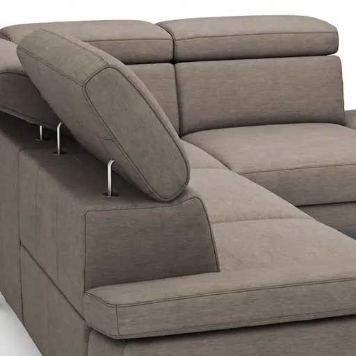 Ecksofa Hudson - 2,5-Sitzer mit Ecke rechts, inkl. Kopfteil/Armlehne verstellbar und Sitzvorzug/Relaxfunktion (motorisch), Stoff, Khaki
