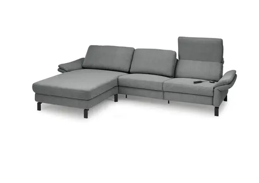 Ecksofa CALM PREMIUM 2.0 - Longchair links mit 3-Sitzer, Relaxfunktion motorisch, Armlehne verstellbar, Stoff, Anthrazit
