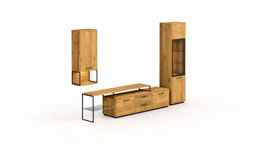 Wohnwand Savannah - inkl. Beleuchtung, Wildeiche massiv, natur geölt