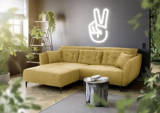 Ecksofa JANEK - 2,5-Sitzer, Ecke rechts, Stoff, Senfgelb