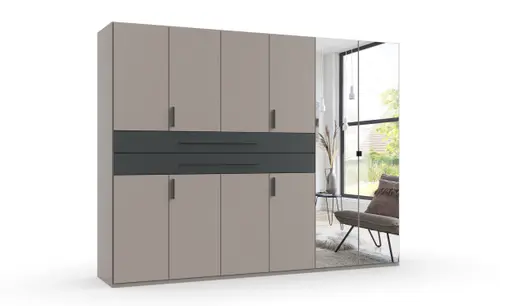 Drehtürenschrank- B ca. 270 cm, Saharagrau, Grafit, Spiegel