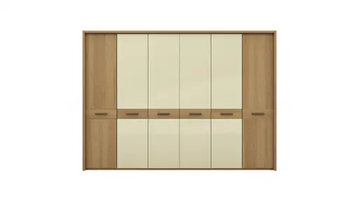 Drehtürenschrank Lenoso - B. ca. 306 cm, Eiche massiv, Glas, Champagner