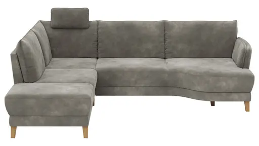 Sofa Stamford - inkl. Armlehne verstellbar und Kopfstütze, Ecksofa 2-sitzig und Abschlusshocker links mit 3,5-Sitzer, Bogen rechts, Stoff, Anthrazit