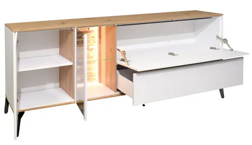 Lowboard - mit Beleuchtung, B ca. 207 cm, Weiß, Asteiche, Schwarz