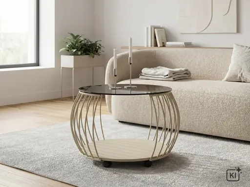 Couchtisch - Ø/H ca. 60x45 cm, Bronze, Cremeweiß