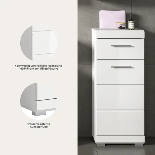 Standschrank - B ca. 37 cm, Weiß, Weiß Hochglanz