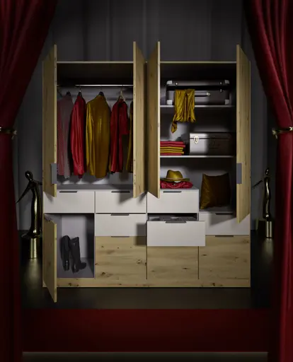 Drehtürenschrank RAAS- B ca. 181 cm, Eiche Dekor, Champagner