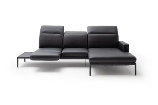 Ecksofa Noto - 2,5-Sitzer mit Longchair rechts inkl. Rückenlehne verstellbar, Leder, Schwarz