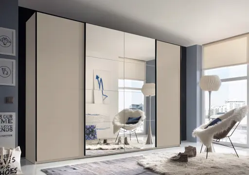 Schwebetürenschrank- B ca. 315 cm, Kaschmir, Spiegel